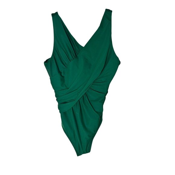New Size 12 Miraclesuit Womens Green Oceanus One-Piece Swimsuit Draped Slimming - Picture 1 of 7